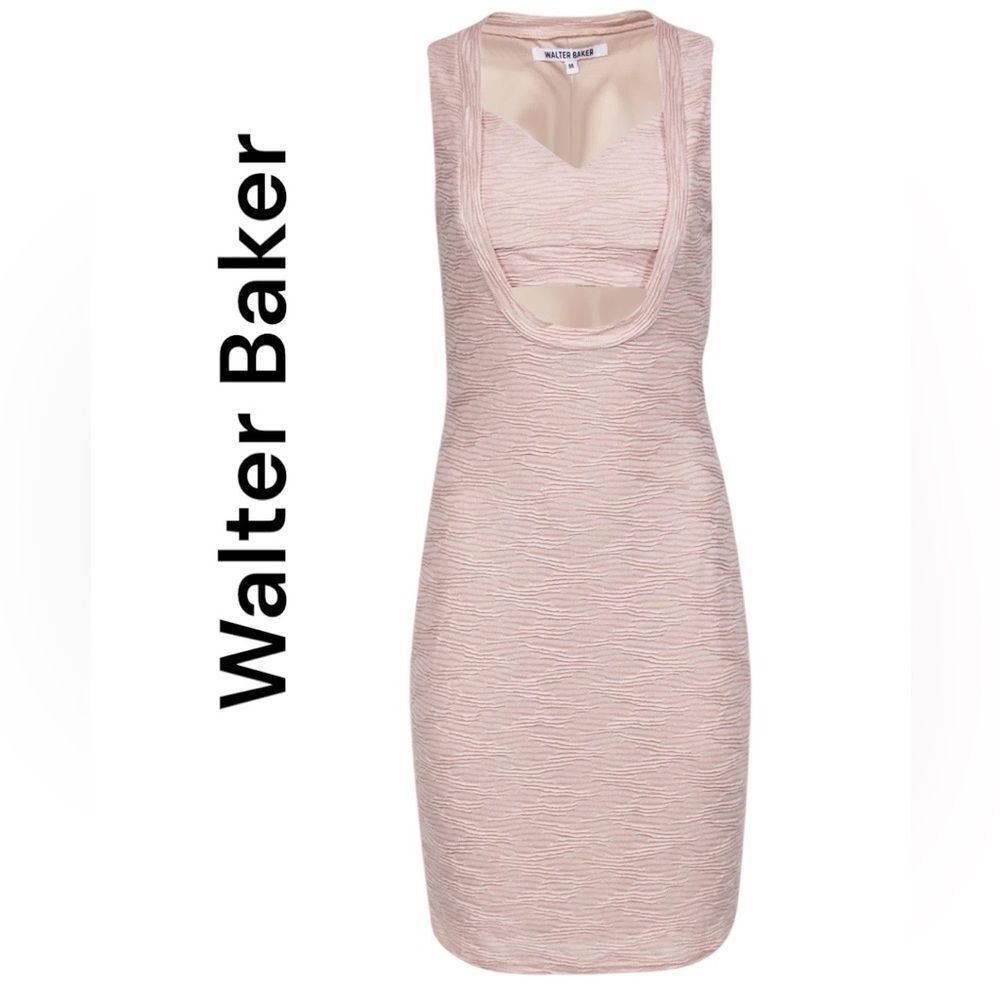 Walter Baker Textured Fitted‎ Midi Dress W/ Front Cutout Sz M-Tan